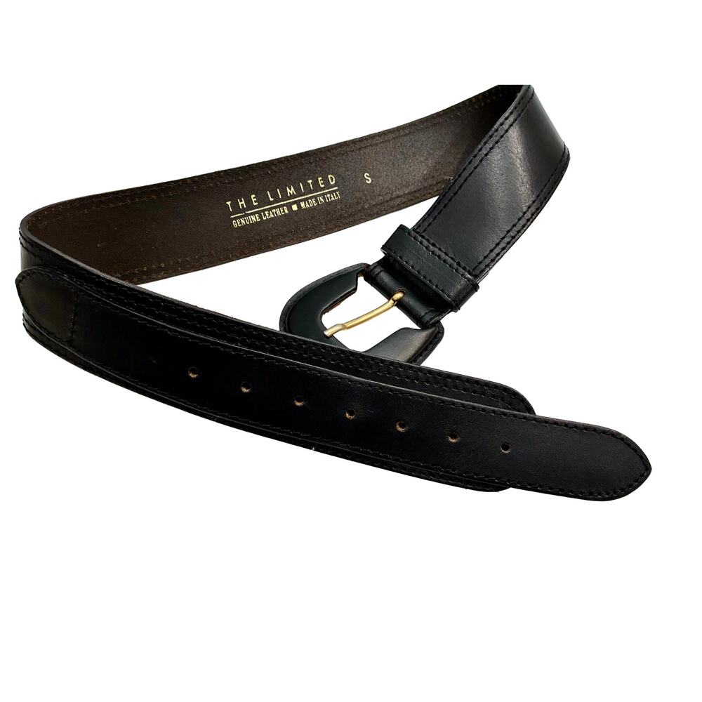 Vintage 80s The Limited Black Leather Belt Made in Italy Sz S Wide 27-33”